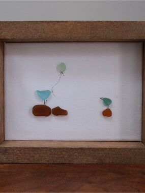 Handmade Sea Glass Family Art Shadow Box Decor